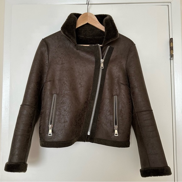 SOLD Shearling Brown/Green Leather Jacket - Picture 3 of 9